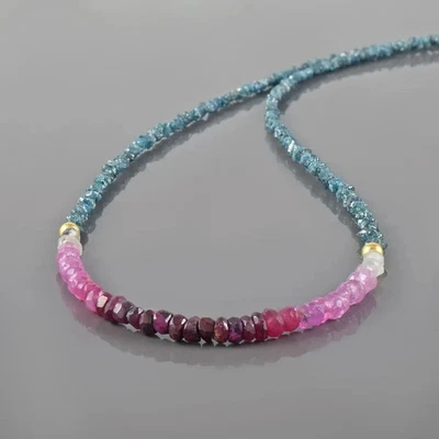 Vatslacreation Halskette 925 Silber Blau Diamant Nuggets Kette 18" - Bild 1 von 4