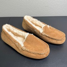 UGG Ansley Chestnut Suede Moccasin Slippers Women 3312 Wool Lined Loafers 8B