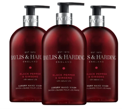 BRANDED Baylis & Harding Black Pepper and Ginseng Hand Wash, 500 ml Pack of 3 - Vegan