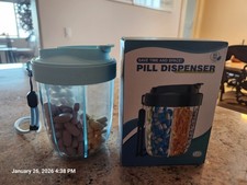 New Light Blue Pill Dispenser with 7 Large Compartments, Pill Bottle Organizer