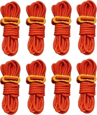 8pk 4mm Reflective Tent Guy Lines Orange Camp Rope with Tensioners