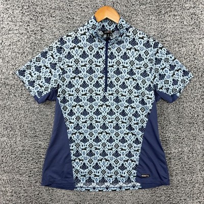 Kerrits Shirt Womens XL Blue Horse Print 1/4 Zip Equestrian Riding Top S/S