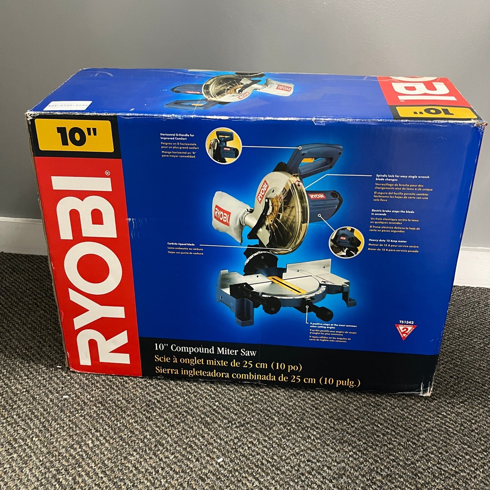 Ryobi TS1342 10 Inch Compound Miter Saw 15 Amp 5500 RPM with Carbide Blade