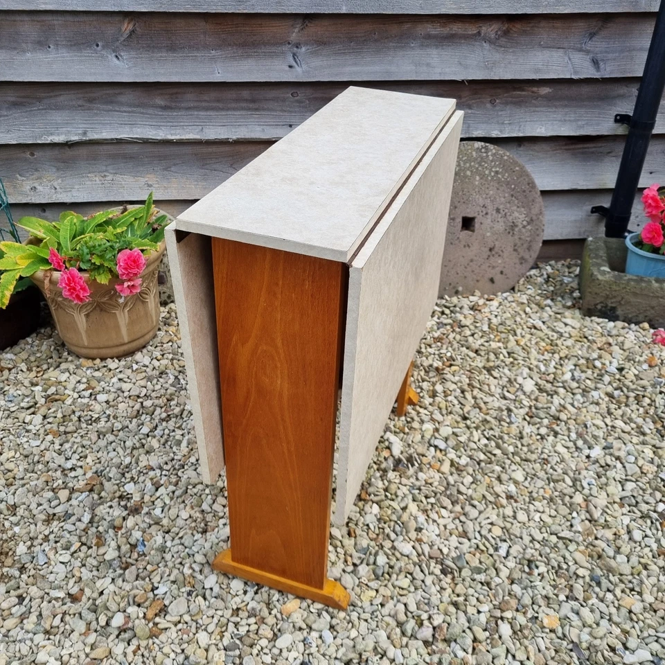 Vintage Formica Wood Dropleaf Slim Kitchen Dining Table Gate Leg Melamine Retro - Image 3 of 4