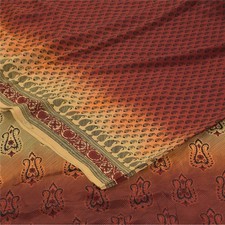 Sanskriti Vintage Saree Orange Pure Crepe Floral Printed Sari 6 Yd Craft Fabric