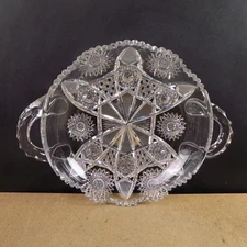 Antique American Brilliant Cut Glass Handled Low Bowl VGC 11" Across