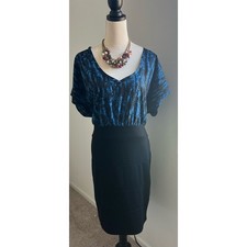 Forever 21 FAITH 21 Blue & Black Polyester Blend Sleeveless Sheath Dress Sz 2X