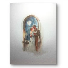Original 8x10 Female Portrait  “Moonlit Vow” Watercolor Painting Sketch