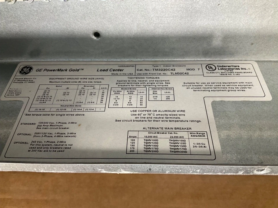 GE TM3220CCUAF7K 200A 32spaces 42circuits 240v 1ph load center enclosure NEW - Image 4 of 4