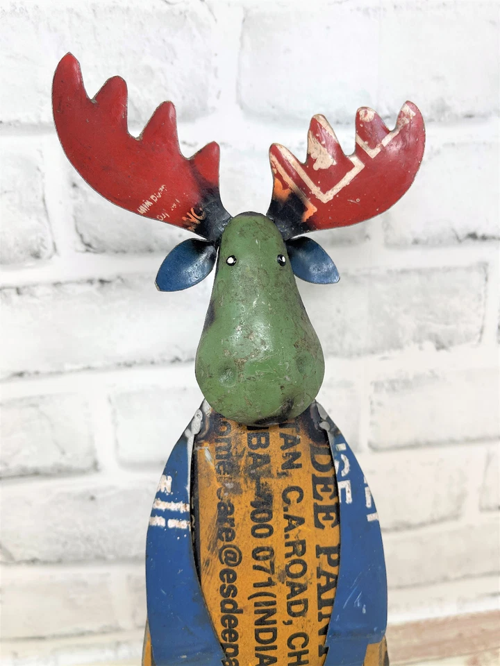 质朴小号 13 英寸高再利用废金属驼鹿雕像家庭农场花园装饰 — 第 2/4 张图片