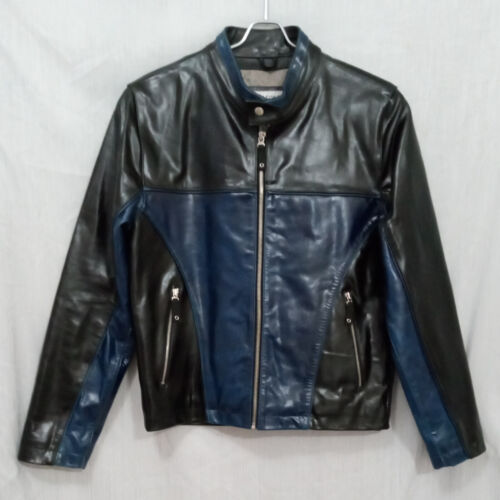 Small WILSON Leather JULIAN 80's Cafe Racer Black Blue Motorcycle Jacket 42"