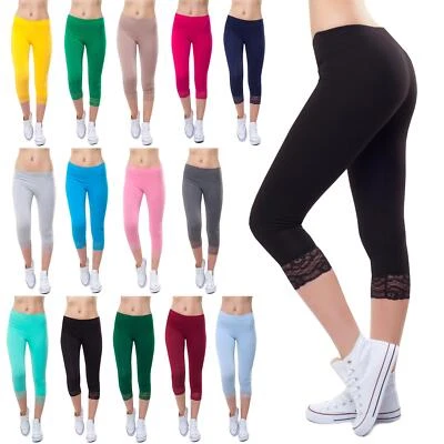 3/4 Leggins Spitze Capri-Leggings Baumwolle-Mix 34 36 38 40 42