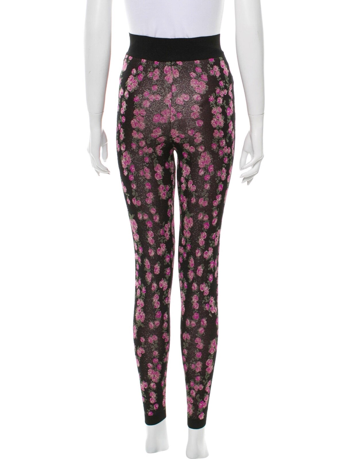 floral metallic skinny leg pants 