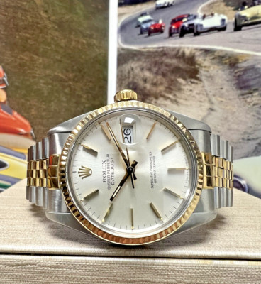 Mens Rolex Datejust Gold Stainless Steel Silver Dial  36mm Watch 16233