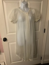 Vintage Lingerie Shadowline Chiffon Negligee white, lace trim size S