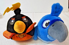 Angry Birds Blue Macaw Rio and Space Bomb Black Bird Stuffed Animal 5"