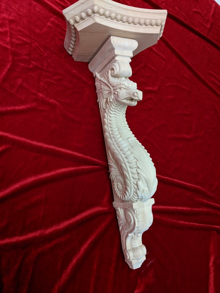 Large wooden corbel Wall dragon shelf Carved rustic fireplace corbel 31