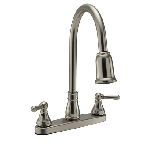 RecPro RV Pull Down Kitchen Faucet Twin Handle Brushed Nickel Finish RV