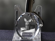 Orientalisch Kurzhaar, Katze Kristall rund Schl&uuml;sselbund, Crystal Animals DE