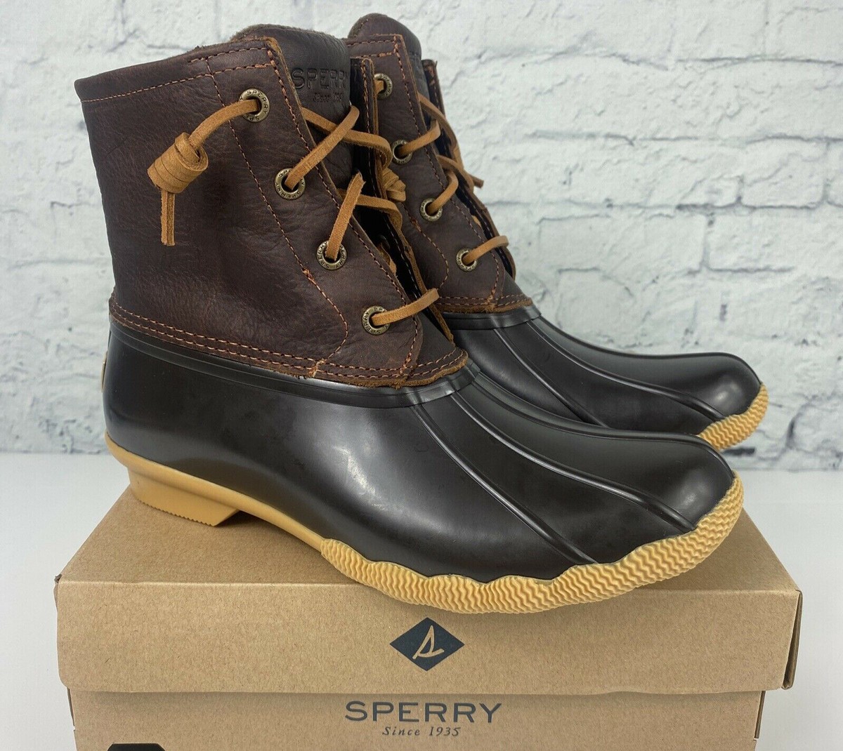 Sperry Topsider Saltwater Tan and Dark Brown Duck Boots Size 
