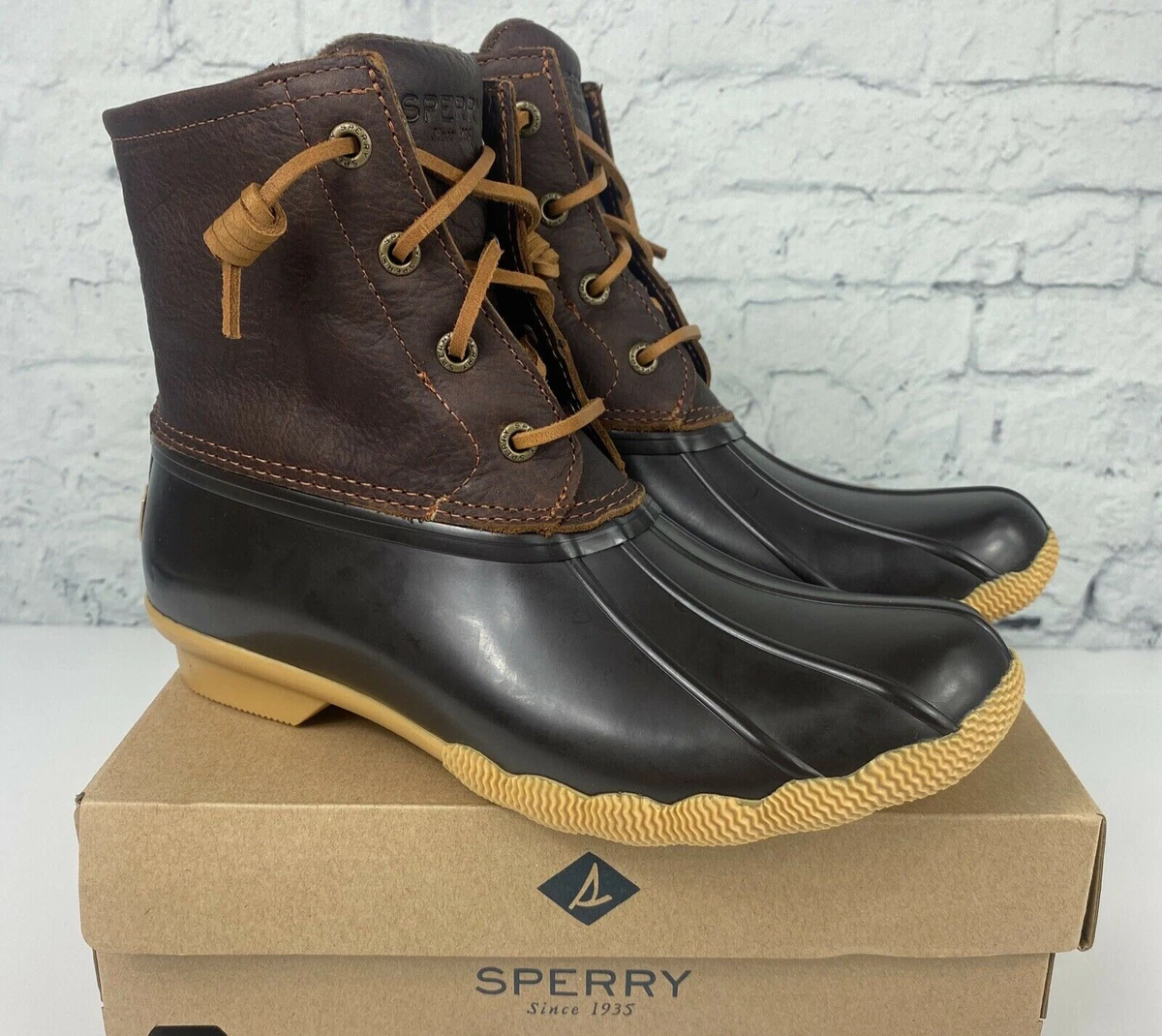 Sperry Topsider Saltwater Tan and Dark Brown Duck Boots Size 8