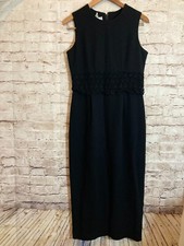 Vintage Talbots Dress Womens 8 Black LBD Full Length Crochet Detail Sleeveless