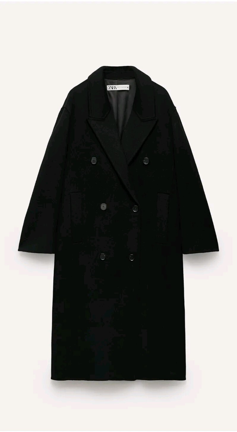 ZARA Double Faced Black Wool Blend Double Breasted Long Coat RRP - £189 image 2