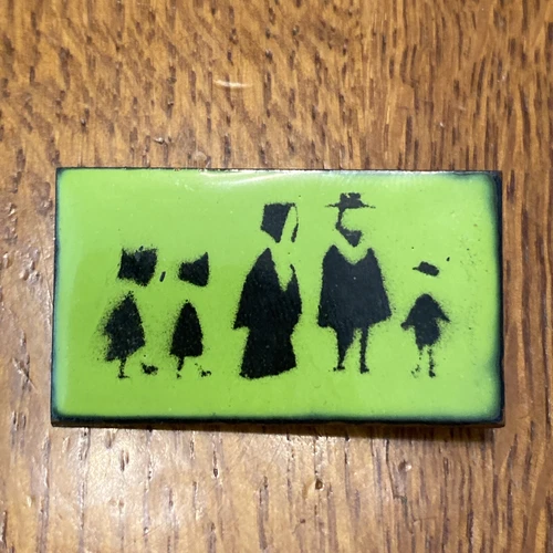Wild Oddity Copper Enamel Art Brooch Amish Family Green