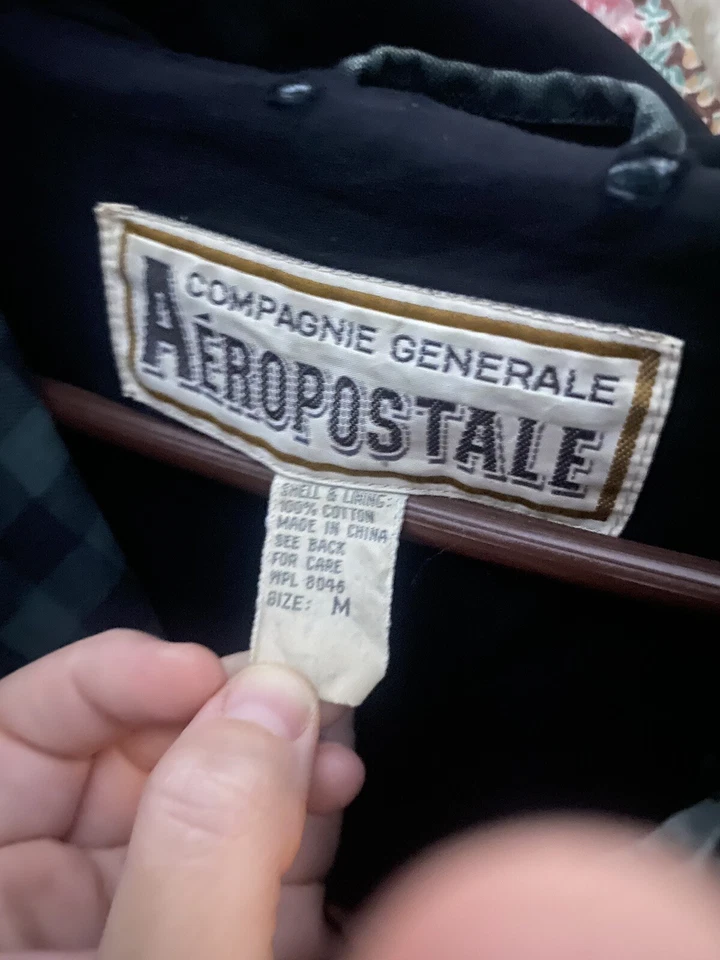 ВИНТАЖНЫЙ МУЖСКОЙ AEROPOSTALE ЗЕЛЕНЫЙ ЧЕРНЫЙ ПЕРЕКЛЮЧАТЕЛЬ КЛЕТКУ КУРТКА С КАПЮШОНОМ ПАРКА SZ M - Изображение 2 из 4