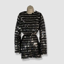 $752 New Arrivals Women Black Sequin Embellished Cut-Out Mini Dress Size 40