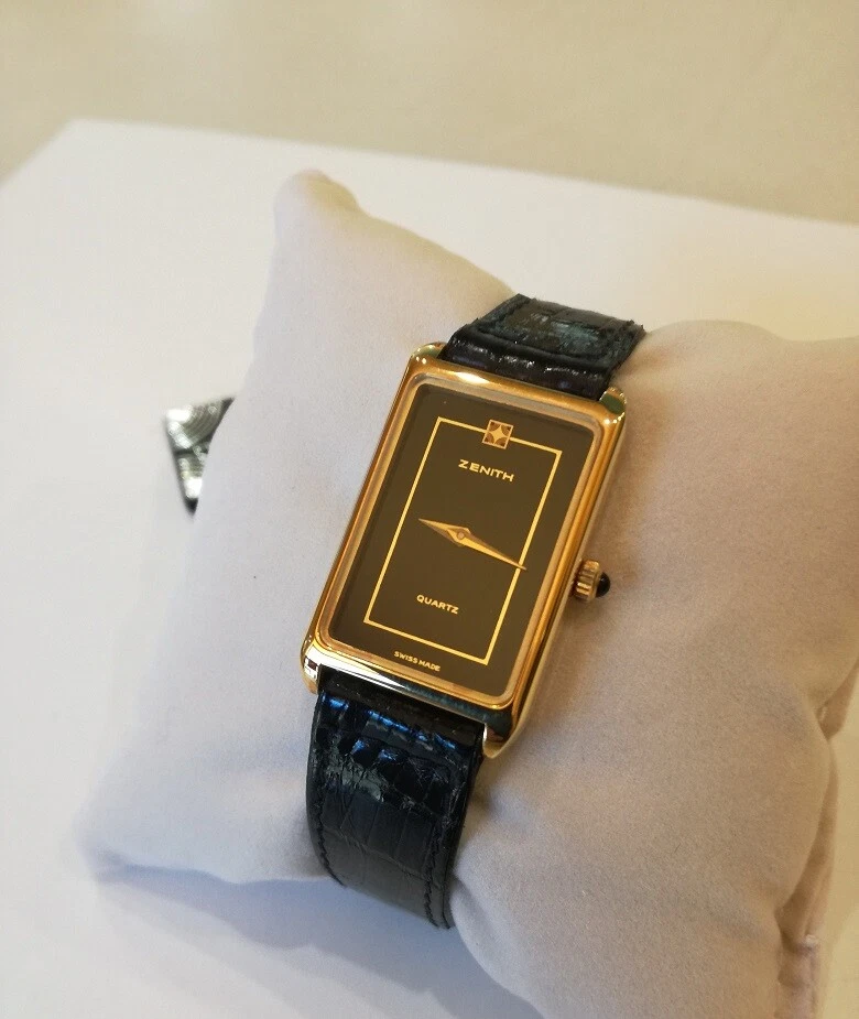 ZENITH quarzo oro 18 KT CINT. PELLE Orologio UNISEX eBay