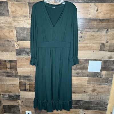 Gracyoga Women Long Sleeve V Neck Loose Plain Casual Long Midi Dress Green  Large | eBay