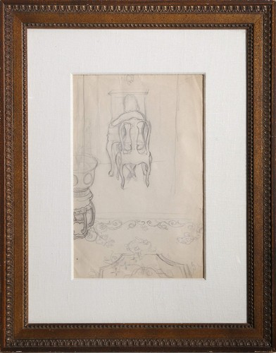 John Koch, Interior Bedroom Scene, Graphite on Paper, signed in pencil lower rig - Picture 1 of 4