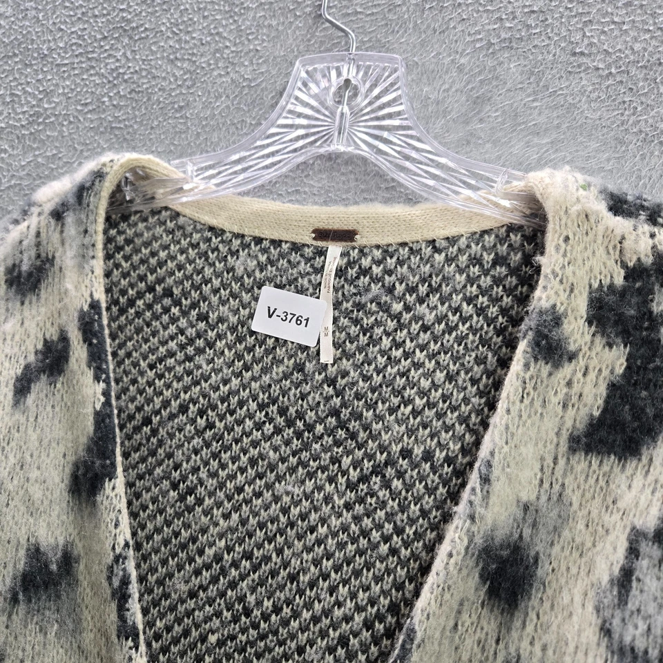 Suéter Free People Mujer M Crema Leopardo de las Nieves Fuera de África Cárdigan Mezcla de Lana Foto 2 de 4