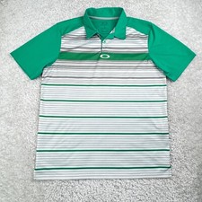 Oakley Polo Shirt Mens Medium Green Stripe Performance Short Sleeve Golf Stretch