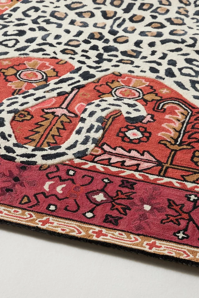 Octavia Leopard Red Modern Hand-Tufted 100% Wool Area Rug Carpet - Image 4 of 4