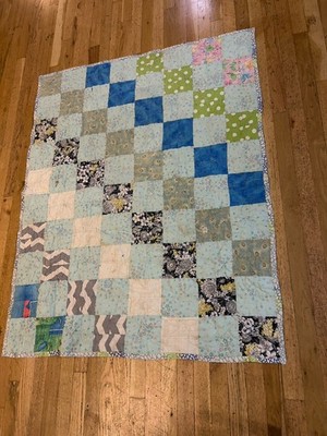 Vintage 50s Patchwork Quilt Throw 58x47  Some Stains