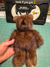 Real Mink Fur Vintage Teddy Bear Handmade 10  Tall When Standing Brown Hat Stole