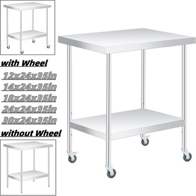Stainless Steel Table 2-Tier Storage Adjustable Undershelf Commercial Work Table