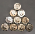 10 PC LOT of NICE LOOKING KENNEDY HALF DOLLAR 90% SILVER - CIRCULATED COINS
