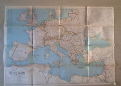 Large National Geographic Society 1939 Vintage Folded Map of Central Europe