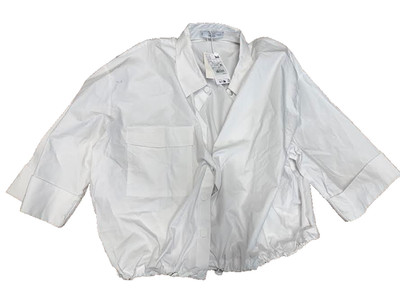 Mango Shirt Womens 2XL White Puffer Crop Fit 3/4 Sleeve Snap Front Drawcord Hem