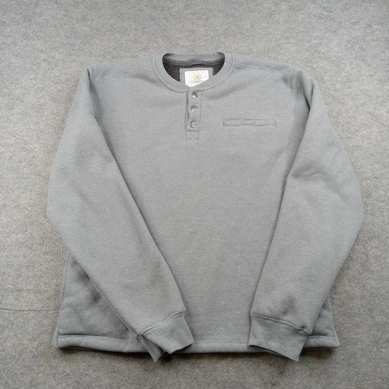 Cloudveil Pullover Mens Large Gray Fleece Lined Henley Long Sleeve Hiking Top