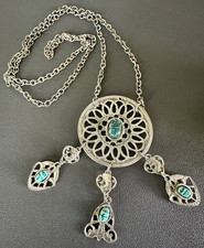 Vintage 70s 80s costume Jewelry Scarab Egyptian Revival Pendant Necklace