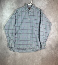 Burberry London Shirt Mens Large Blue Plaid Button Down Long Sleeve USA Made