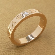 BVLGARI 1P Diamond Logo Band Ring size US8.25 EU58 18k Rose Gold Auth 3096