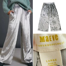 Anthropologie Maeve Anastacia Wide Leg Crushed Velvet Pants LARGE Silver Gray