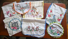 Vintage Linen Embroidered Table Runner Lot 6  1 Doily- FLAWS 