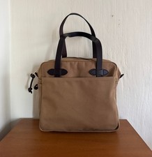 Filson Rugged Twill Zipper Tote Tan Brown USA Made Earlier Hidden Logo Version