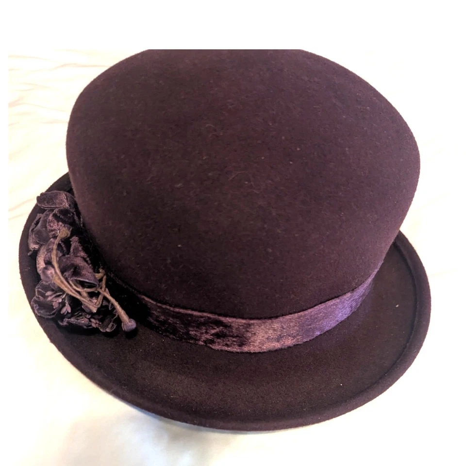Sombrero de lana de fieltro vintage Liz Claiborne primera edición con cinta floral grande Foto 3 de 4